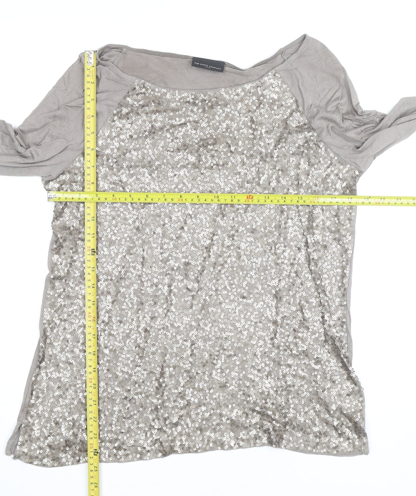 The White Company Women’s Beige Sequin Long Sleeve Top XL