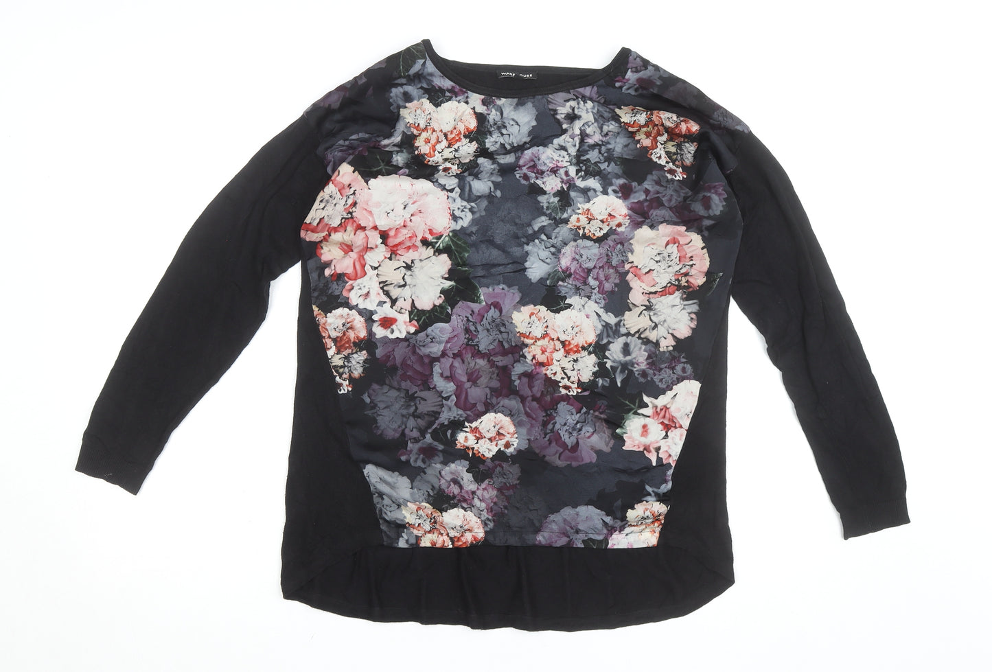 Warehouse Women’s Black Floral Chiffon Tunic Blouse UK 10