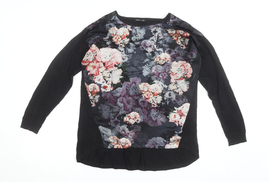 Warehouse Women’s Black Floral Chiffon Tunic Blouse UK 10