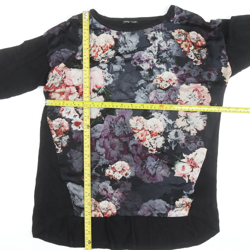 Warehouse Women’s Black Floral Chiffon Tunic Blouse UK 10
