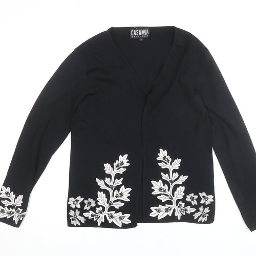 Casamia Exclusive Women's Black Floral Embroidered V-Neck Cardigan Size S