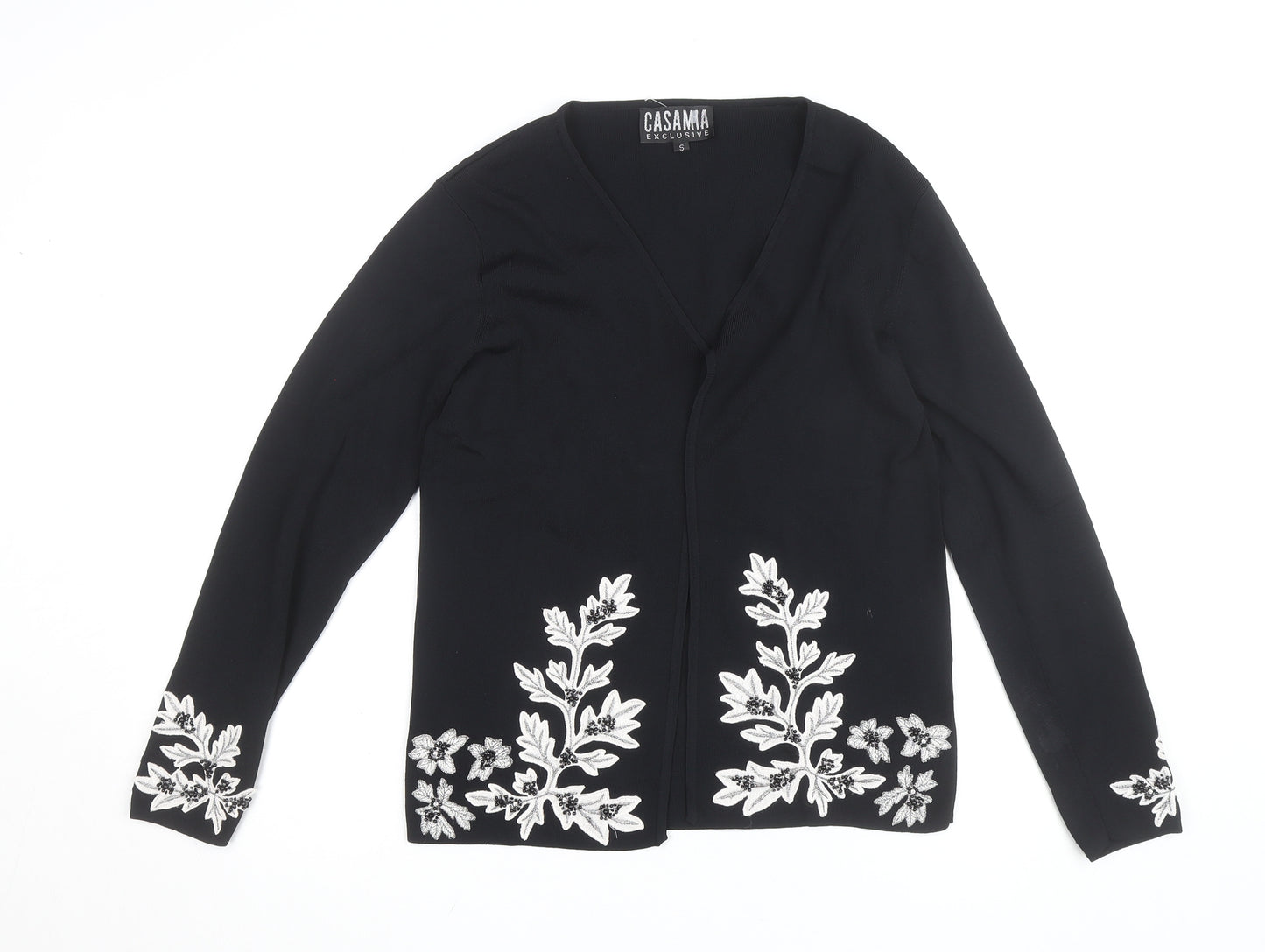 Casamia Exclusive Women's Black Floral Embroidered V-Neck Cardigan Size S