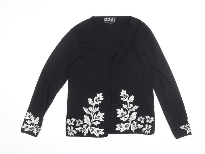 Casamia Exclusive Women's Black Floral Embroidered V-Neck Cardigan Size S