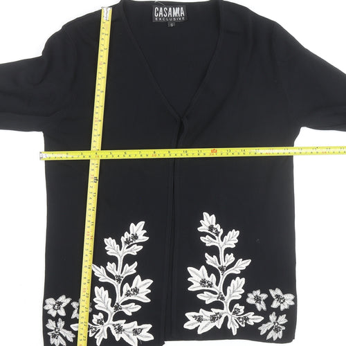 Casamia Exclusive Women's Black Floral Embroidered V-Neck Cardigan Size S