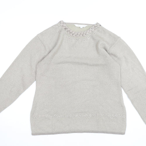 Elizabeth Scott Womens Beige Embroidered Crew Neck Jumper M