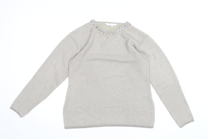 Elizabeth Scott Womens Beige Embroidered Crew Neck Jumper M