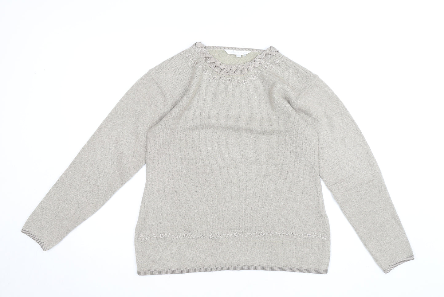 Elizabeth Scott Womens Beige Embroidered Crew Neck Jumper M