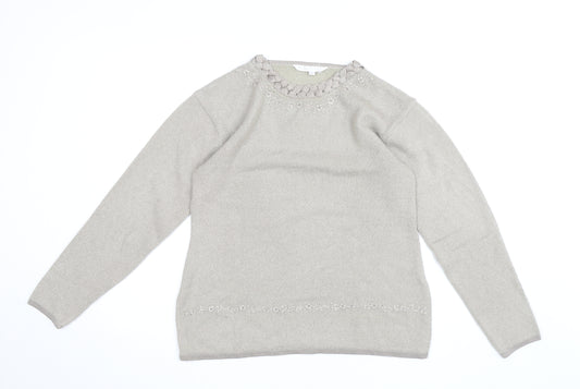 Elizabeth Scott Womens Beige Embroidered Crew Neck Jumper M