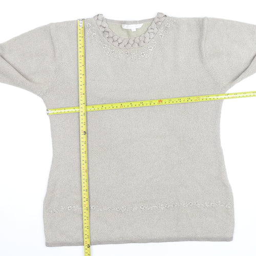 Elizabeth Scott Womens Beige Embroidered Crew Neck Jumper M