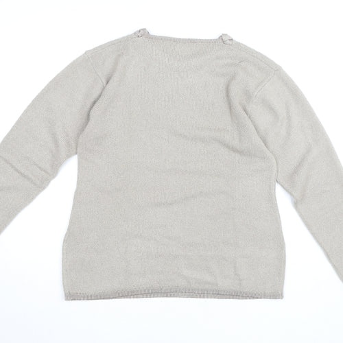Elizabeth Scott Womens Beige Embroidered Crew Neck Jumper M