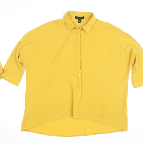 New Look Womens Yellow Collared Button-Up Shirt Size 10 Relaxed Fit