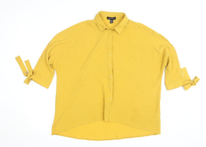 New Look Womens Yellow Collared Button-Up Shirt Size 10 Relaxed Fit