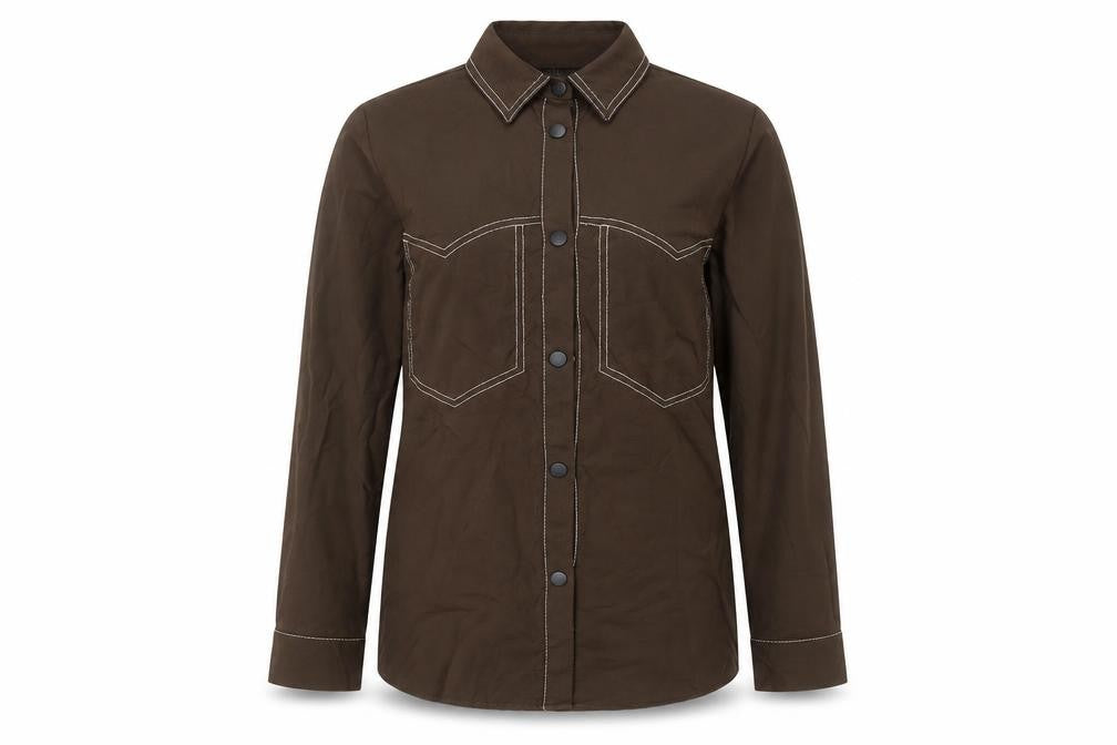 Front view of Zara Women Brown Long Sleeve Button-Up Shirt XS Basic Style