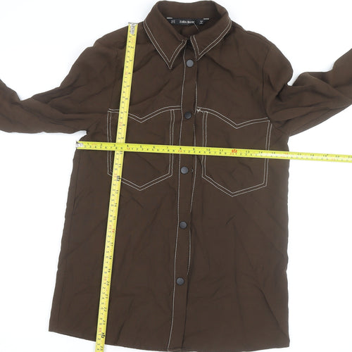 Zara Women Brown Long Sleeve Button-Up Shirt XS Basic Style