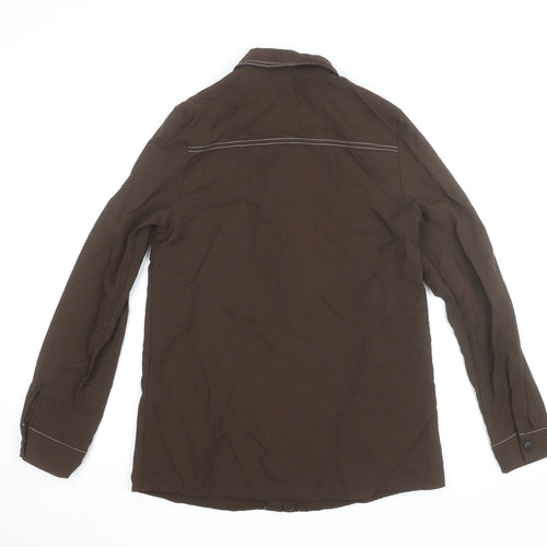 Zara Women Brown Long Sleeve Button-Up Shirt XS Basic Style