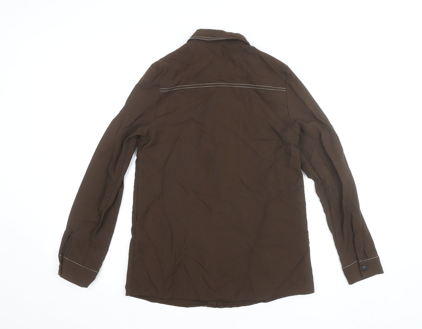 Zara Women Brown Long Sleeve Button-Up Shirt XS Basic Style