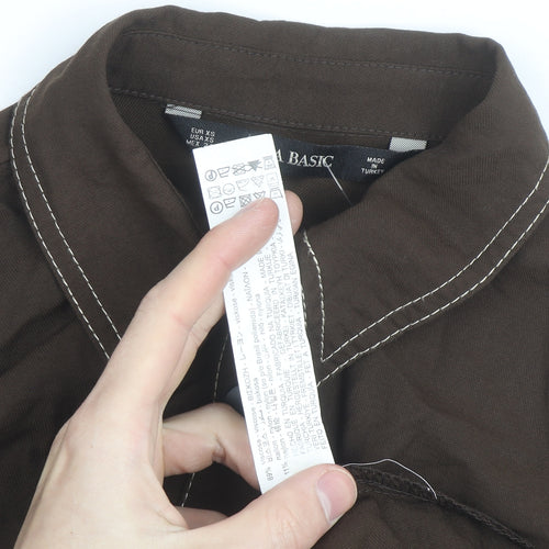 Zara Women Brown Long Sleeve Button-Up Shirt XS Basic Style