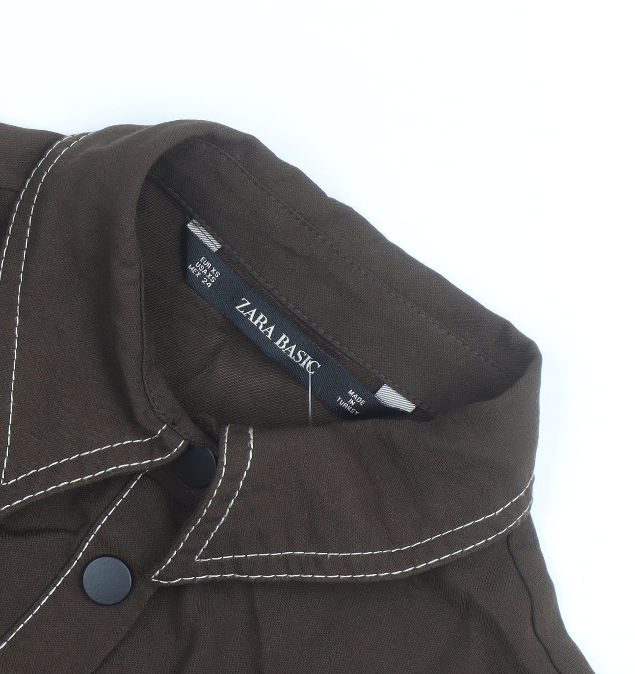 Zara Women Brown Long Sleeve Button-Up Shirt XS Basic Style