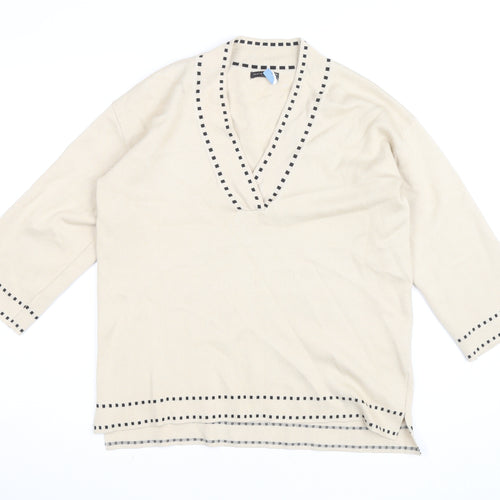 Skatie Brand Women’s Beige Knit V-Neck 3/4 Sleeve Tunic Blouse Size S