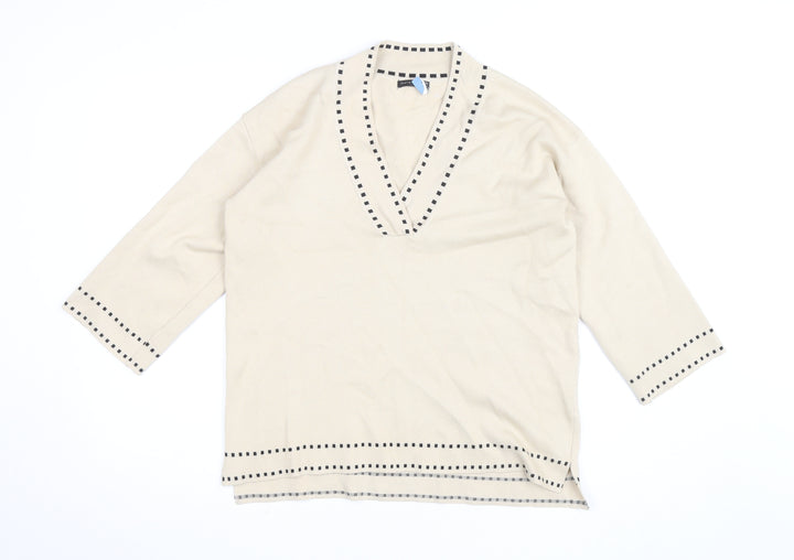 Skatie Brand Women’s Beige Knit V-Neck 3/4 Sleeve Tunic Blouse Size S