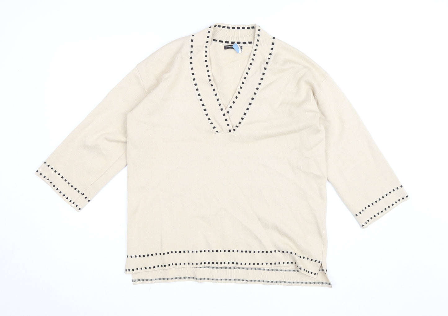 Skatie Brand Women’s Beige Knit V-Neck 3/4 Sleeve Tunic Blouse Size S