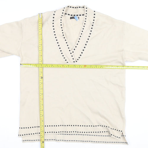 Skatie Brand Women’s Beige Knit V-Neck 3/4 Sleeve Tunic Blouse Size S
