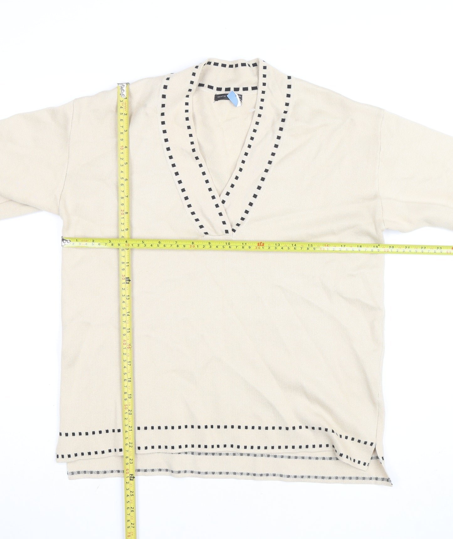 Skatie Brand Women’s Beige Knit V-Neck 3/4 Sleeve Tunic Blouse Size S