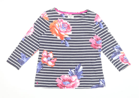 Joules Womens Multicoloured Striped Floral Cotton 3/4 Sleeve T-Shirt UK 12