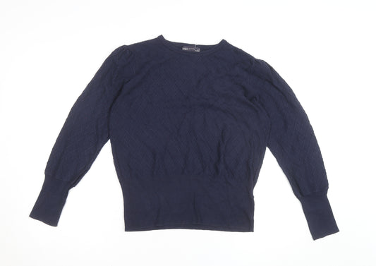 Marks and Spencer Women's Blue Size 12 Diamond Knit Crew Neck Jumper