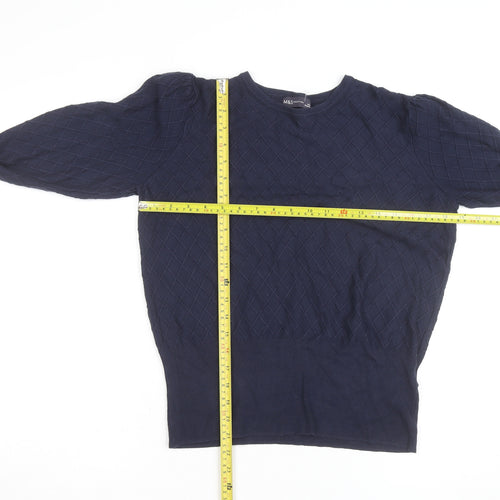 Marks and Spencer Women's Blue Size 12 Diamond Knit Crew Neck Jumper