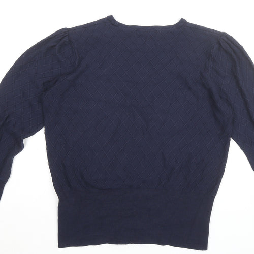 Marks and Spencer Women's Blue Size 12 Diamond Knit Crew Neck Jumper