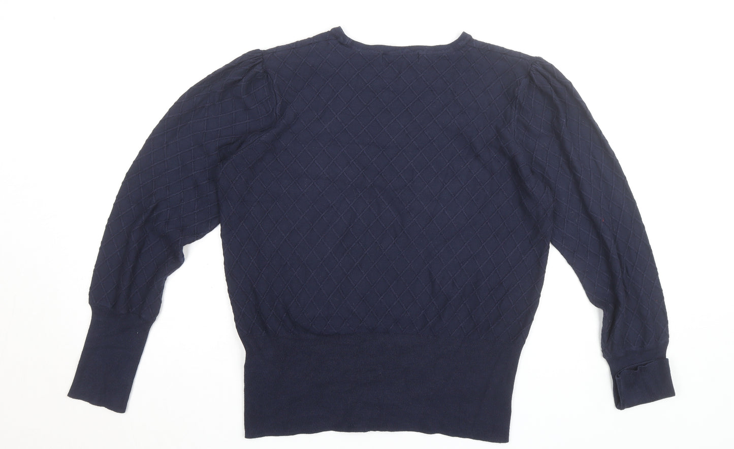 Marks and Spencer Women's Blue Size 12 Diamond Knit Crew Neck Jumper