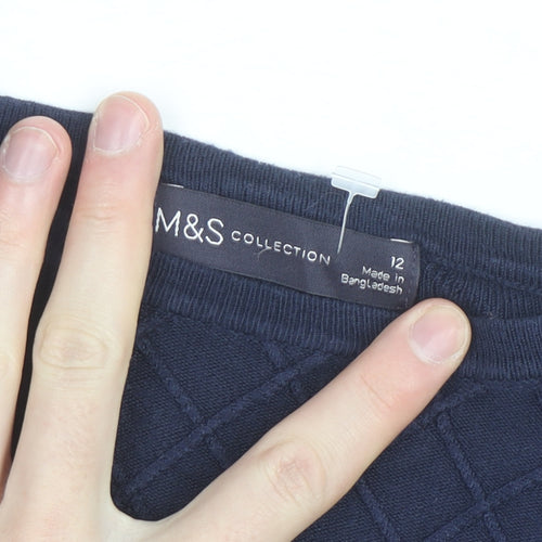 Marks and Spencer Women's Blue Size 12 Diamond Knit Crew Neck Jumper