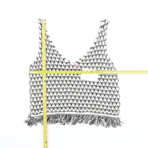 Savida Women Black Crochet Knit Fringe Cropped Tank Top Size 12