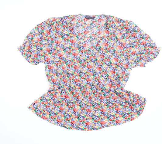 Marks and Spencer Womens Multicoloured Floral V-Neck Tunic Blouse Size 14