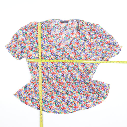 Marks and Spencer Womens Multicoloured Floral V-Neck Tunic Blouse Size 14