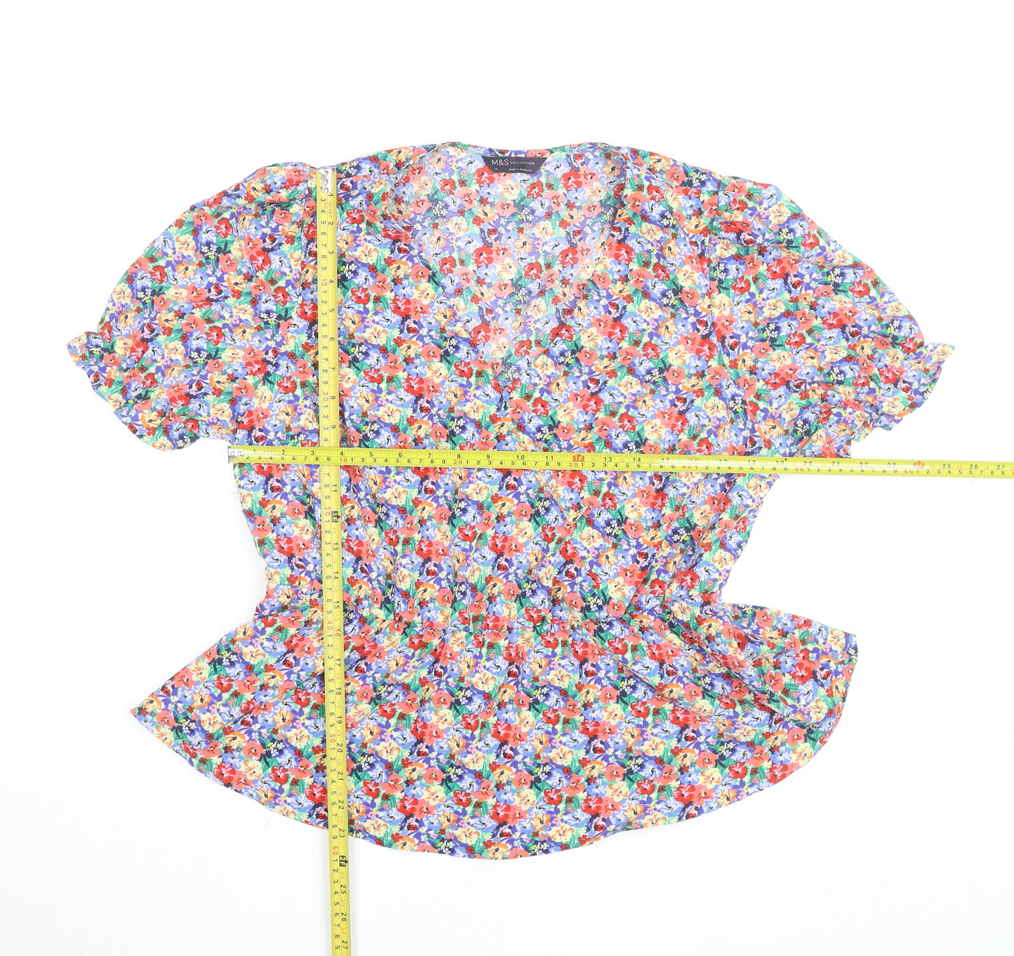 Marks and Spencer Womens Multicoloured Floral V-Neck Tunic Blouse Size 14