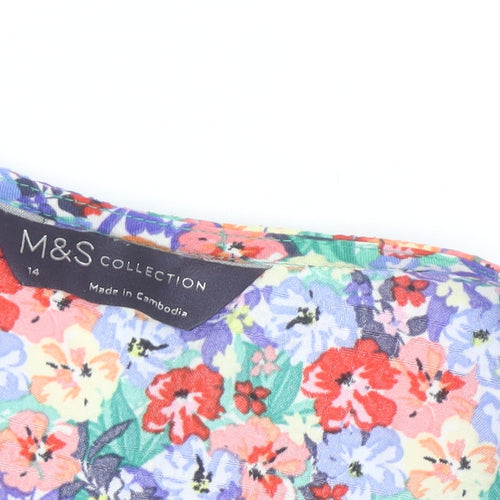 Marks and Spencer Womens Multicoloured Floral V-Neck Tunic Blouse Size 14