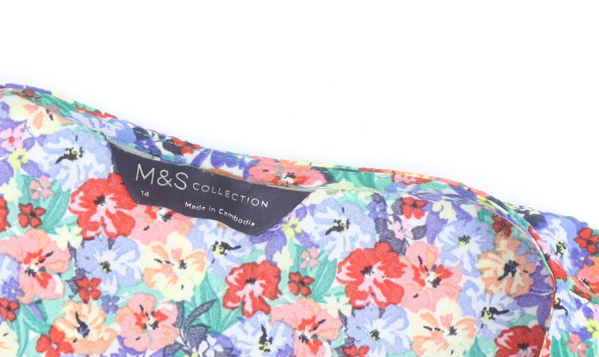 Marks and Spencer Womens Multicoloured Floral V-Neck Tunic Blouse Size 14