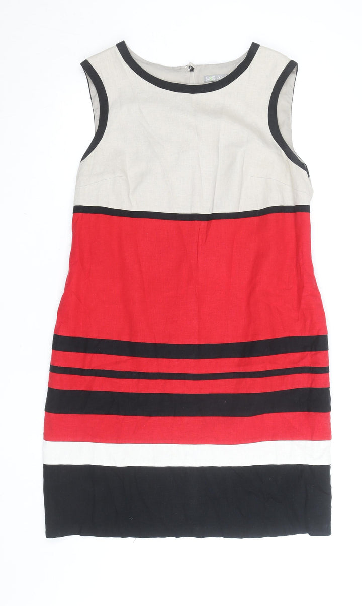Marks and Spencer Women Multicoloured Size 16 Linen Blend Shift Dress