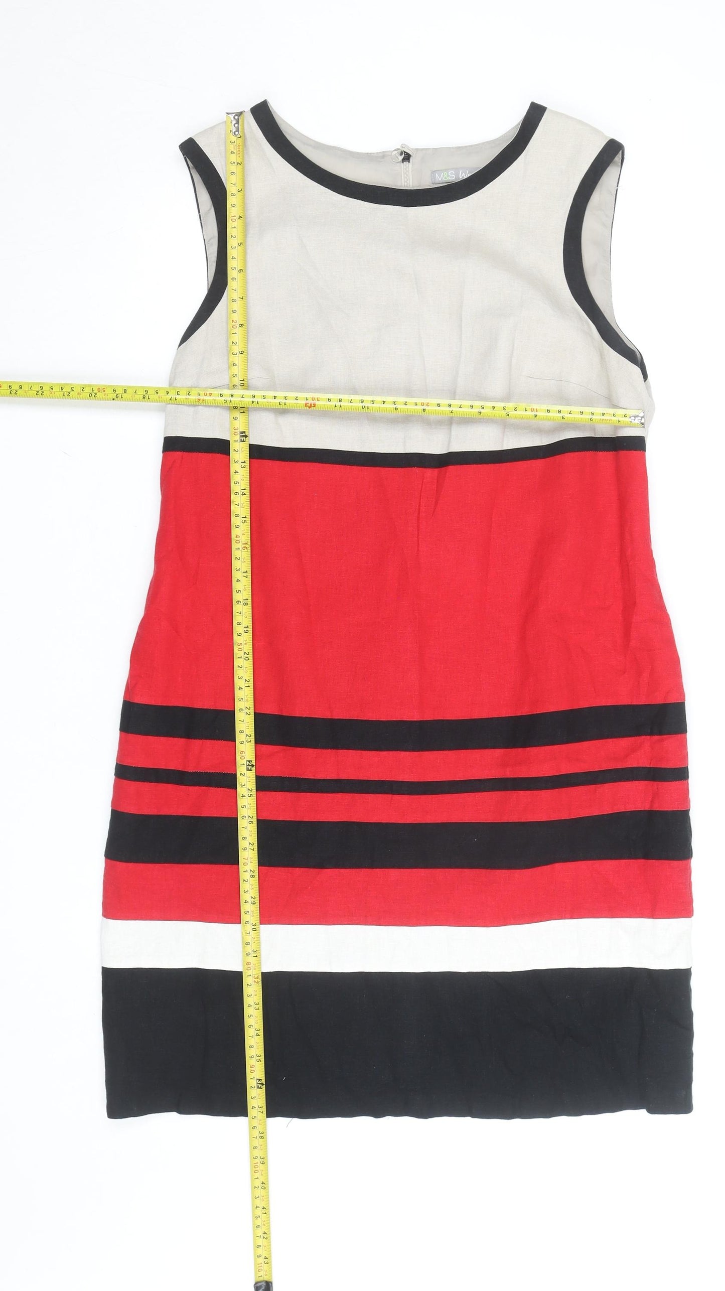 Marks and Spencer Women Multicoloured Size 16 Linen Blend Shift Dress
