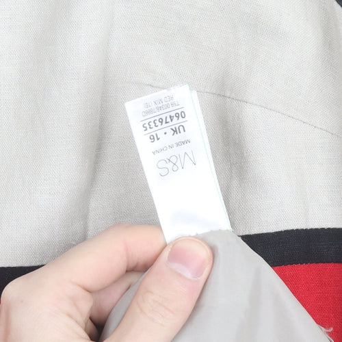 Marks and Spencer Women Multicoloured Size 16 Linen Blend Shift Dress