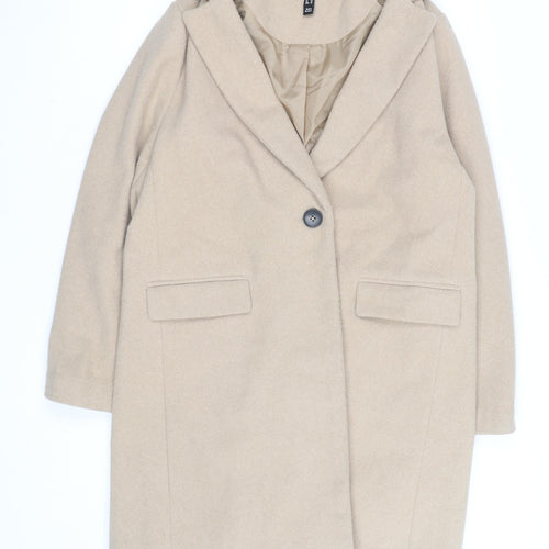 New Look Women’s Beige Long Overcoat UK 14 Lined Button Classic Style