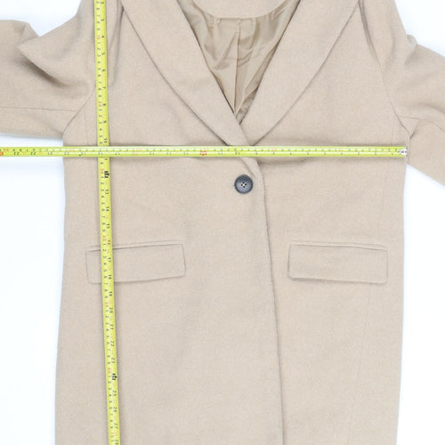 New Look Women’s Beige Long Overcoat UK 14 Lined Button Classic Style