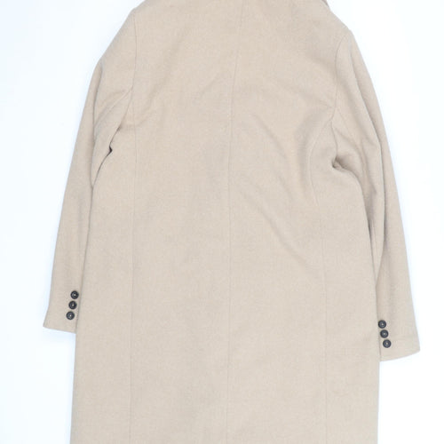 New Look Women’s Beige Long Overcoat UK 14 Lined Button Classic Style