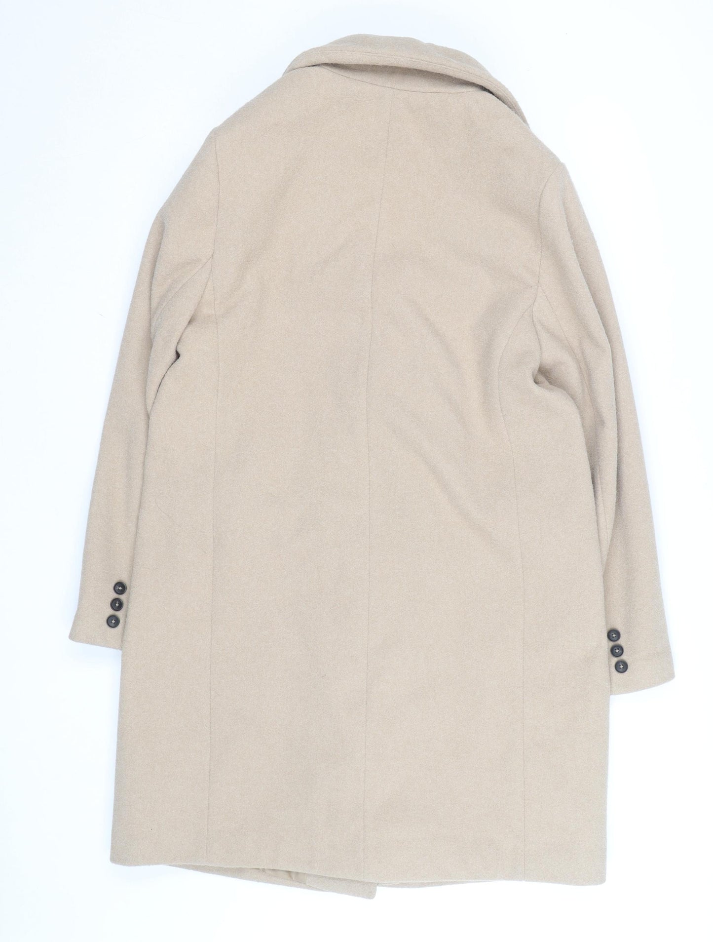 New Look Women’s Beige Long Overcoat UK 14 Lined Button Classic Style