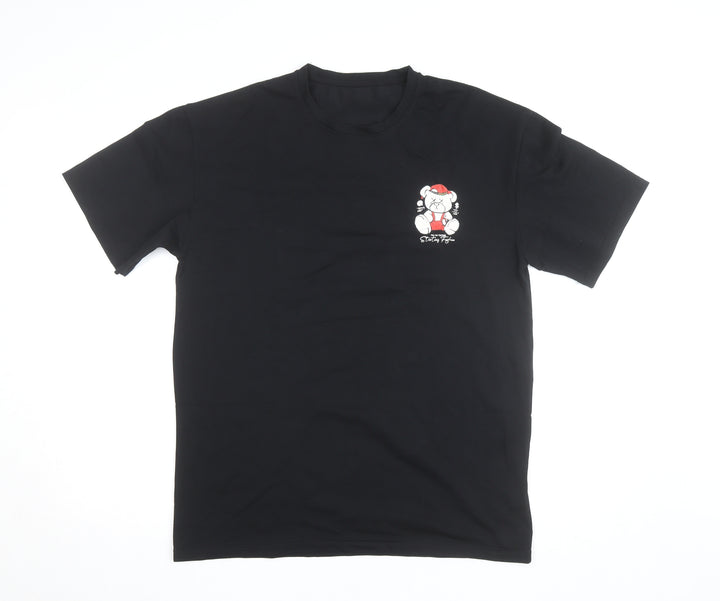 KUMA Men's Black Graphic Bear Streetwear T-Shirt Size L