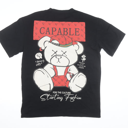 KUMA Men's Black Graphic Bear Streetwear T-Shirt Size L