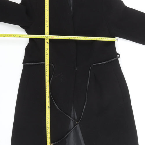 H&M Women's Black Wool Overcoat with Faux Leather Trim Size 12