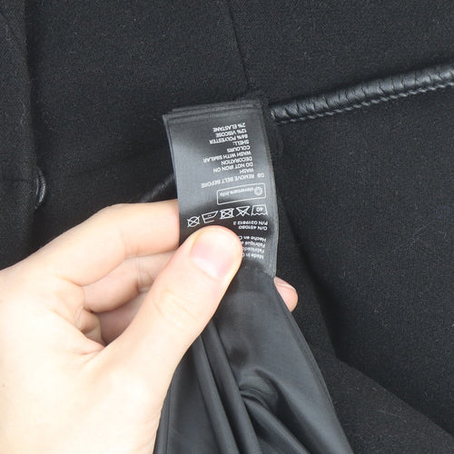 H&M Women's Black Wool Overcoat with Faux Leather Trim Size 12